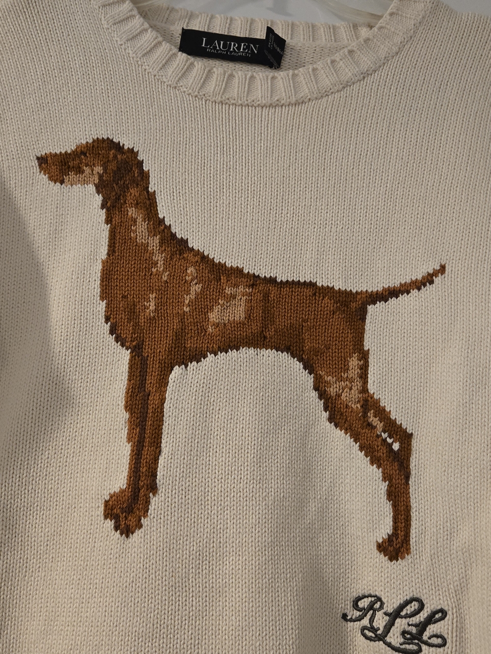 Ralph Lauren Cream Dog Intarsia Crewneck Sweater, Womens Size Small - Picture 4 of 6